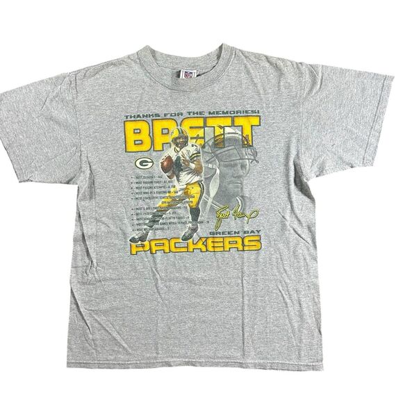 Vtg Brett Favre Graphic Shirt Mens Large Green Bay Packers Gray NFL Football Y2K - Picture 2 of 8